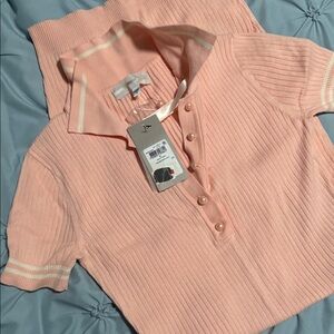 Elegant Peach Ribbed Polo Top